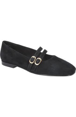 Bella Vita Davenport Flats Women US 6 Black Suede Double Strap Mary Jane ZAP1222
