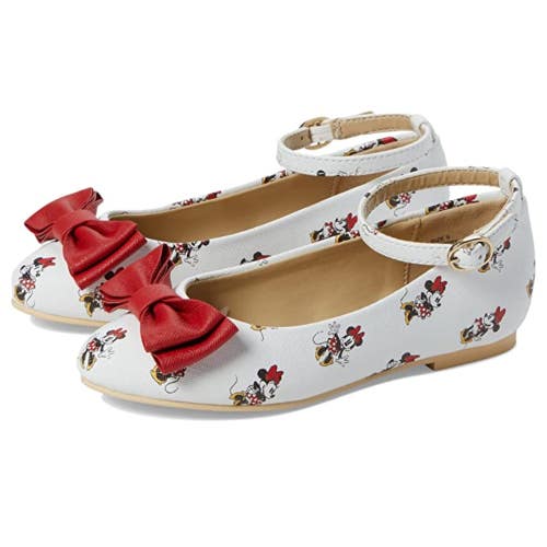 Janie and Jack Minnie Mouse Flat Girls US 4 White Bow Detail Ankle Strap ZAP1219
