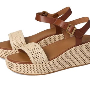 FitFlop Platfforms Sandals Women's 8 Deep Tan Woven Wedge Ankle Strap ZAP1323
