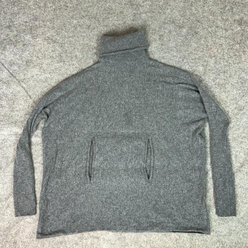 Garnet Hill Womens Sweater Medium Gray Cashmere Wool Turtleneck Soft Oversized