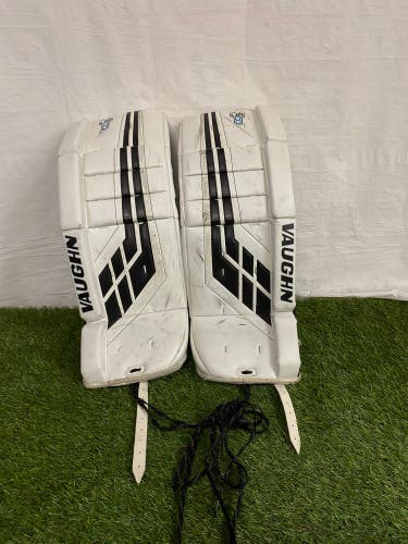 White 24" Youth Vaughn Velocity VE8 Goalie Leg Pads (Used)