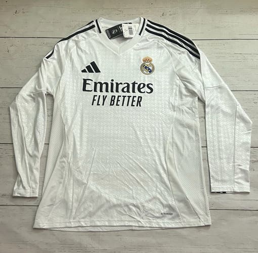Adidas Real Madrid 2024/2025 Men’s Long Sleeve Jersey White Size Large Slim Fit