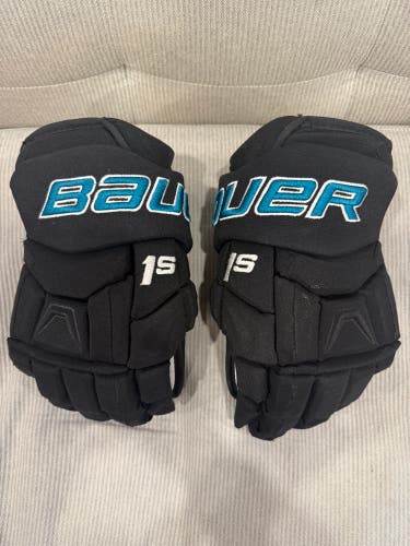 San Jose Sharks Bauer Supreme 1S Pro Stock Hockey Gloves 14"
