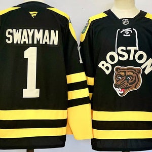 Boston Bruins #1 Jeremy Swayman Black Ice Hockey Jersey Size 50
