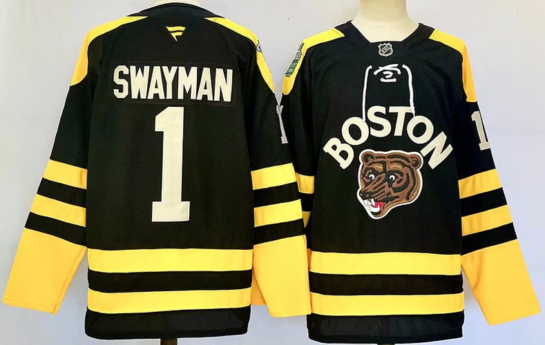 Boston Bruins #1 Jeremy Swayman Black Ice Hockey Jersey Size 50