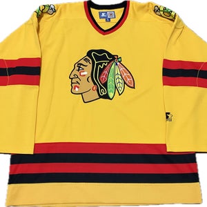 Chicago Blackhawks Blank Yellow Fashion Jersey Starter NHL Hockey Jersey Size XL