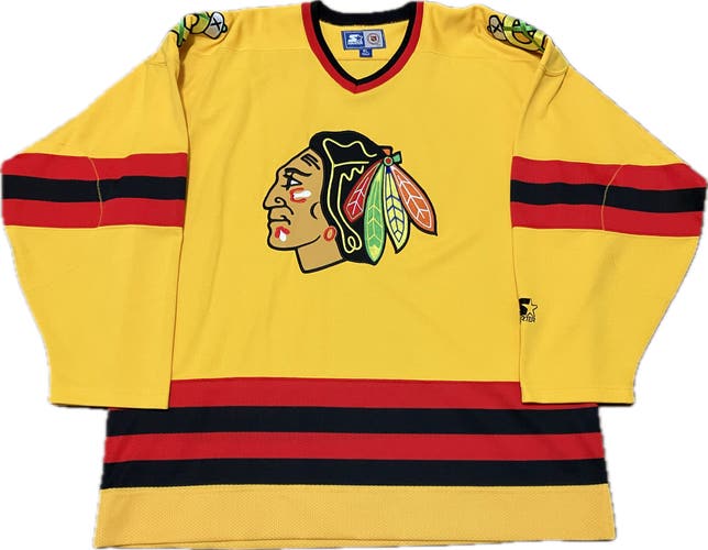 Chicago Blackhawks Blank Yellow Fashion Jersey Starter NHL Hockey Jersey Size XL