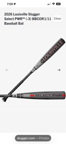 2026 Louisville Slugger Select PWR Hybrid BBCOR Certified Bat (-3) 19 oz 32" (Used)