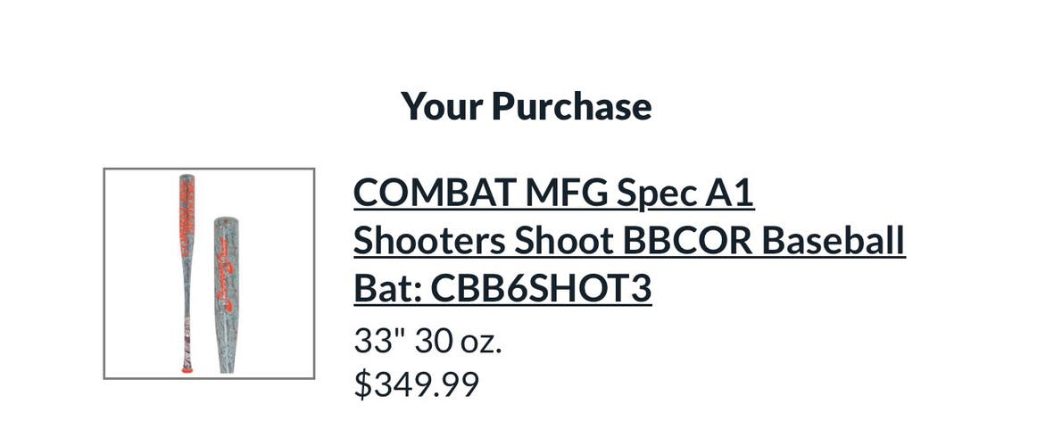 2026 Combat MFG Spec A1 Alloy “shooters shoot” BBCOR Certified Bat (-3) 30 oz 33" (New)