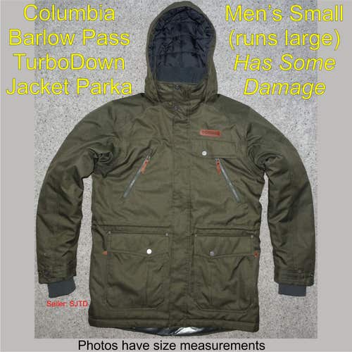 READ Columbia Barlow Pass TurboDown Jacket Parka Men Small (runs large)
