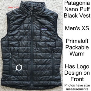 Patagonia Nano Puff Primaloft Packable Black Warm Vest Men's XS Logo Design