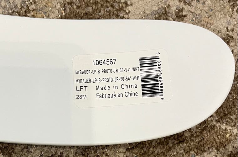 Junior Bauer Proto-R Left Hand Hockey Stick P28M 50 Flex (New) ALL WHITE