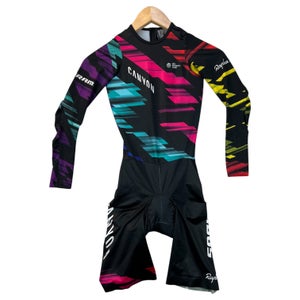 Rapha Women Racing TT Skinsuit Time Trial Canyon SRAM UCI Womens Sz 1 With Team Socks