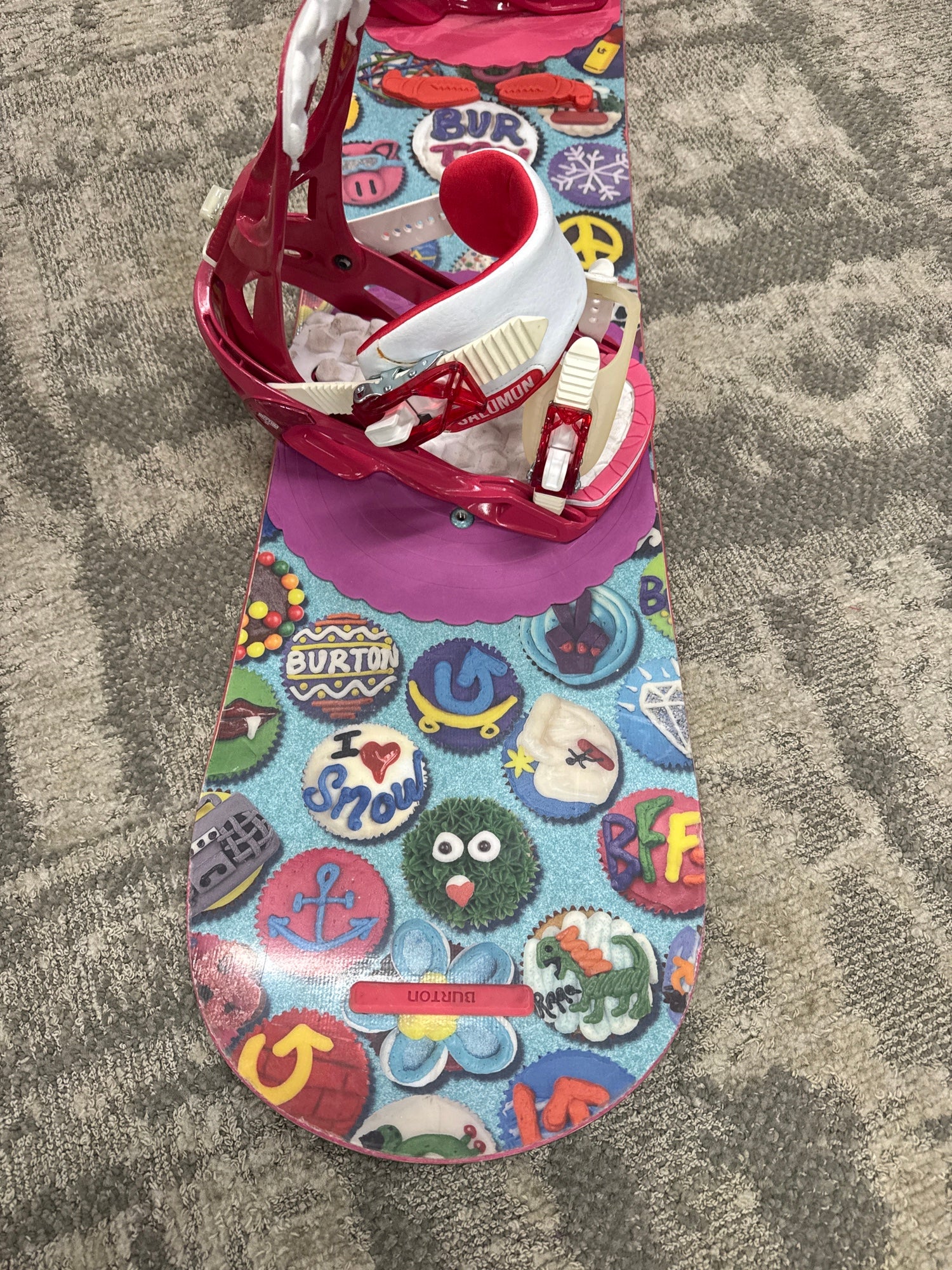 Kid's Burton Chicklet Snowboard With Small Salomon Rhythm Bindings