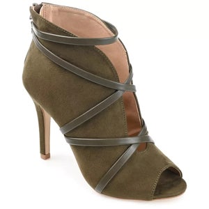 Journee Collection Samara Boots Women's 8.5 Olive Suede Peep Toe Bootie ZAP1265