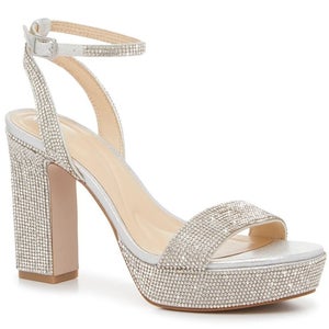 Jessica Simpson Aitina Sandals Women's US 8 Silver Metallic Block Heel ZAP1459