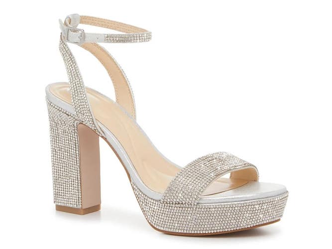 Jessica Simpson Aitina Sandals Women's US 8 Silver Metallic Block Heel ZAP1459