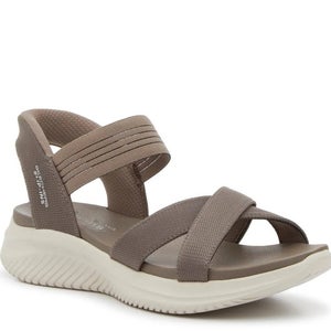 Skechers Hands Free Ultra Flex 3.0 Sandals Women's 7 Dark Taupe Slip On ZAP1451