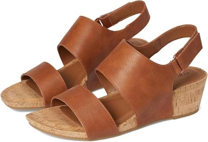 Eurosoft By Sofft Reba Sandals Women's 10 Brown Faux Leather Wedge Heel ZAP1601