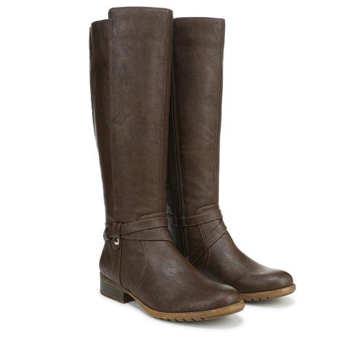 LifeStride Xtrovert Women's US 8 Dark Tan Leather Wide Calf Riding Boots ZAP1272