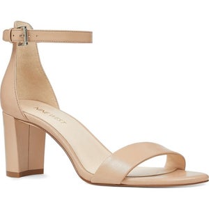Nine West Pruce Sandals Women's 7.5 Beige Leather Ankle Strap Block Heel ZAP1294