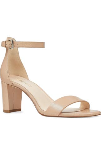 Nine West Pruce Sandals Women's 7.5 Beige Leather Ankle Strap Block Heel ZAP1294