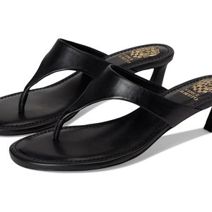 Vince Camuto Lina Sandals Women's US 7 Black Leather Kitten Heel Thong ZAP1530