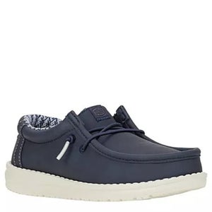Hey Dude Wally Classic Boys US 2 Navy Faux Leather Slip On Comfort Shoes ZAP1293