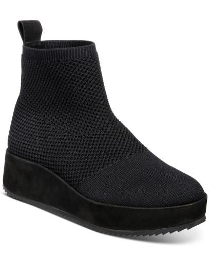 Eileen Fisher Mars Boots Women's 6.5 Black Knit Wedge Heel Ankle Bootie ZAP1309
