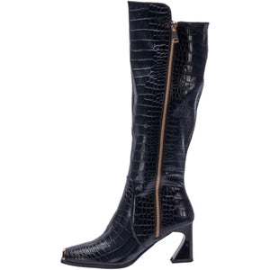 Ninety Union London Boots Women's US 10 Black Croco Embossed Knee High ZAP1532