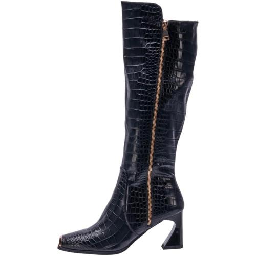 Ninety Union London Boots Women's US 10 Black Croco Embossed Knee High ZAP1532