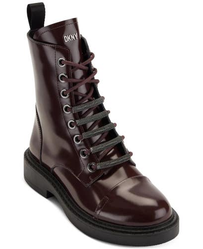 DKNY Malaya K3307120 Boots Womens US 6.5 Burgundy Leather Cap Toe Combat RHS7346