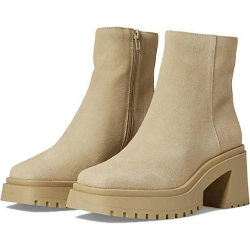 Steve Madden Fella Boot Womens 6.5 Beige Leather Square Toe Ankle Bootie RHS7281