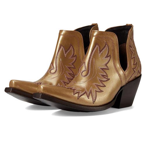 Ariat Dixon Boots Women's 6.5 Gold Embroidered Block Heel Western Bootie RHS7173