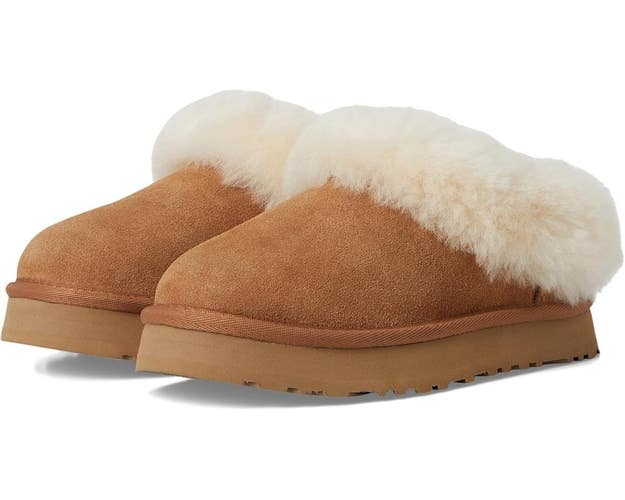 UGG Tazzelle 1171198KCHE Slipper Kids US 3 Brown Suede Sheepskin Collar RHS7270