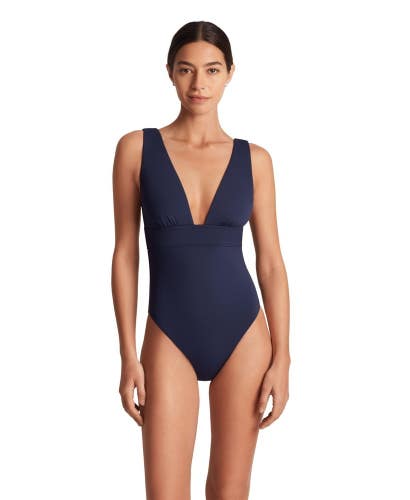 Lauren Ralph Lauren Sculpting Solids Modern Swimsuit Women's 6 Dark Navy JZZ652