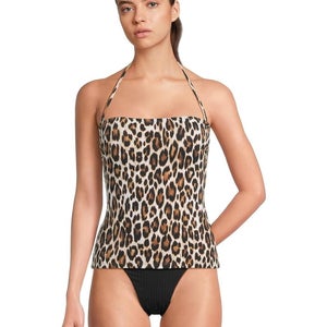 Tommy Bahama Island Cays Bandini Top Women's M Brown Leopared Print Beach JZZ650