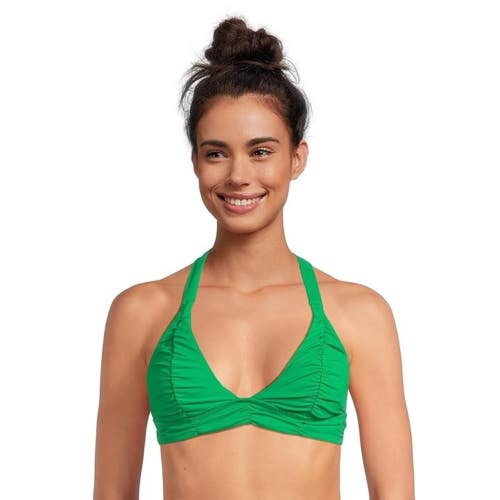 BECCA Color Code 853157 Top Women's D-CUP Green Rouched Halter Neck JZZ665