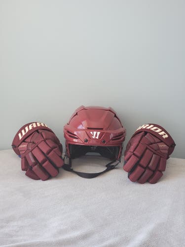 Used Pro Stock Warrior Arizona Coyotes Matching Maroon Gloves and Helmet