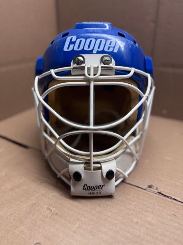 VINTAGE COOPER SK2000 LARGE BLUE GOALIE MASK HELMET ALL ORIGINAL!!! + NEW ORIGINAL OLD STOCK BUMPERS