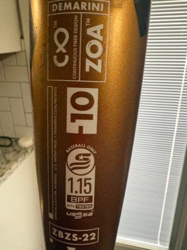 2022 DeMarini Zoa Composite USSSA Certified Bat (-10) 19 oz 29" (Used)