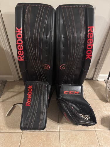 35" 2012 Reebok Premier 4 Pro Goalie Leg Pads Catcher Blocker Pro Stock (Used)
