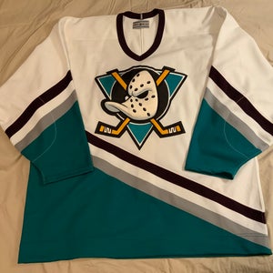 NEW 90s Vintage Anaheim "Mighty" Ducks Away Game (White) CCM Center Ice Jersey Size 52