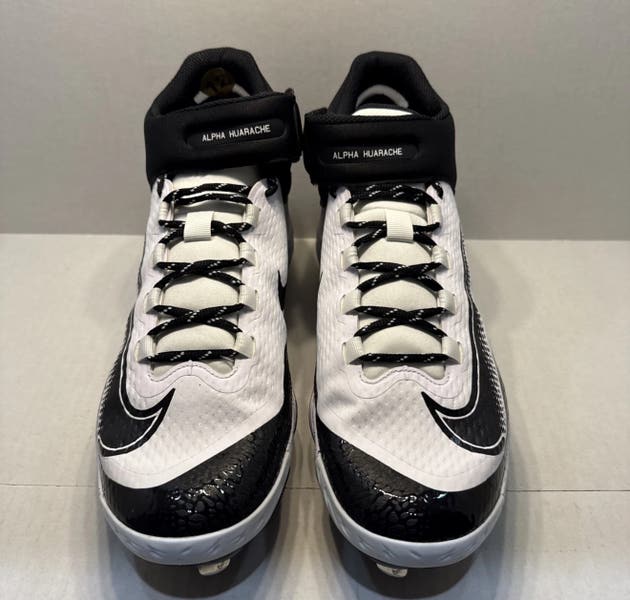 Nike Alpha Huarache Elite 4 Mid White Black Baseball Cleats  display picture 1
