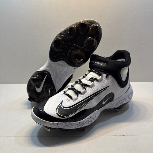 Nike Alpha Huarache Elite 4 Mid White Black Baseball Cleats FD2744-107 Size 10