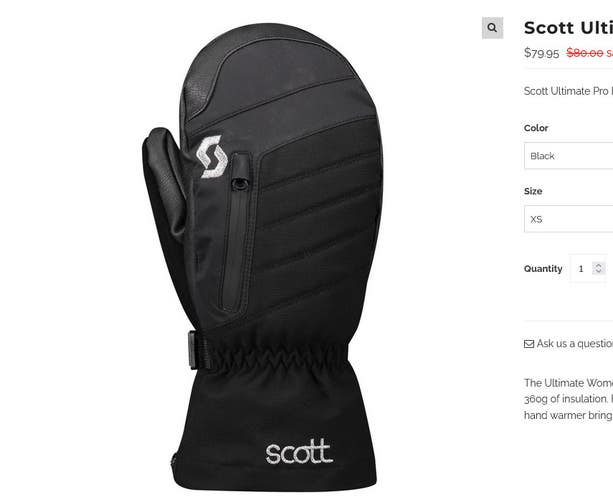 NEW SCOTT Ultimate Pro Mittens women's Black size M $80MSRP