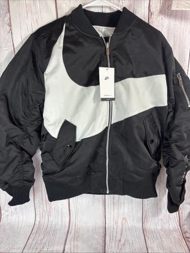 MEN'S NIKE SPORTSWEAR SWOOSH THERMA-FIT BOMBER BLACK JACKET DD6055-010 SIZE S