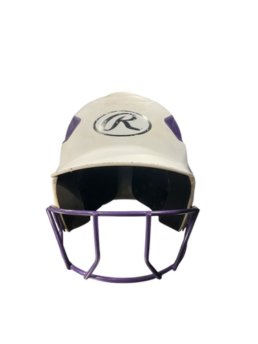 Used Rawlings PURPLE/WHITE HELMET Batting Helmet w/Mask White MD 11834-S000045328