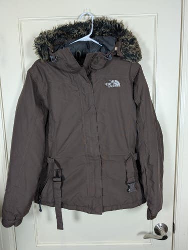 The North Face Gotham Belted 550 Goose Down Parka Jacket Womens Size L Brown
