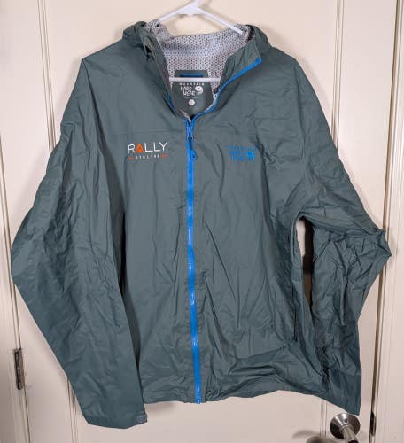 Mountain Hardwear Mens XL Green Full Zip Hooded Rain Jacket Waterproof Shell